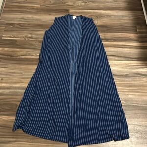 Lularoe Joy navy blue with white stripes crepe longline vest size large NWT